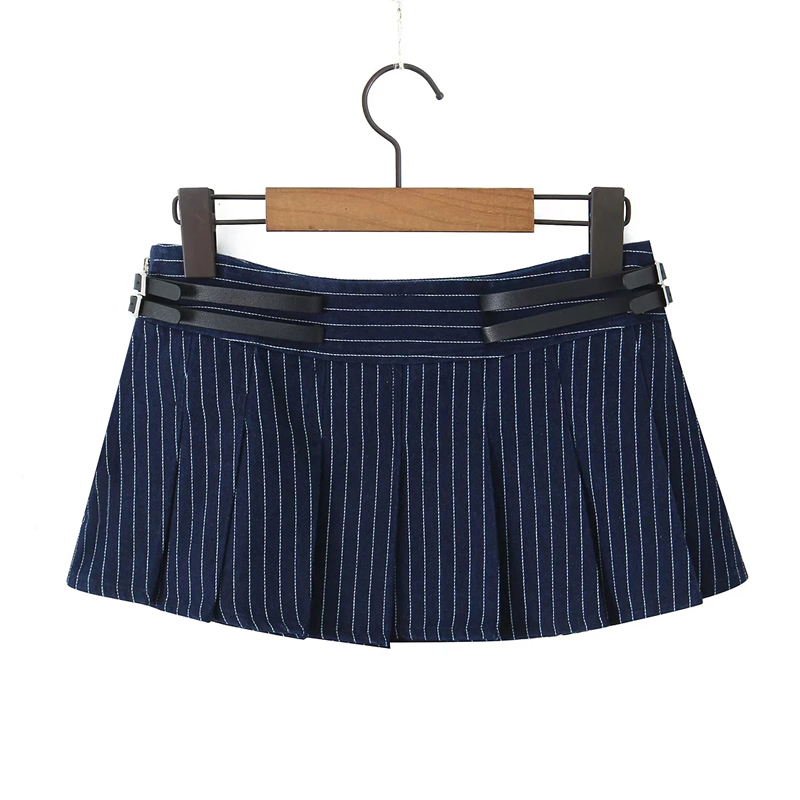 Fashion Blue Cotton Striped Skirt,Skirts