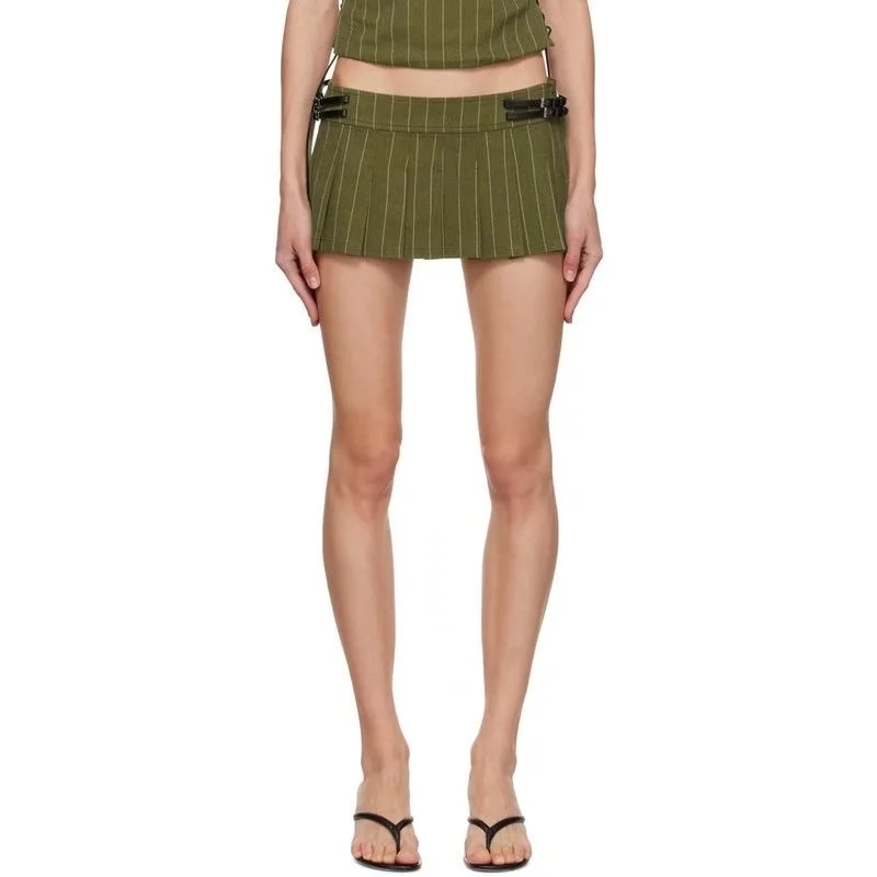 Fashion Green Cotton Striped Skirt,Skirts