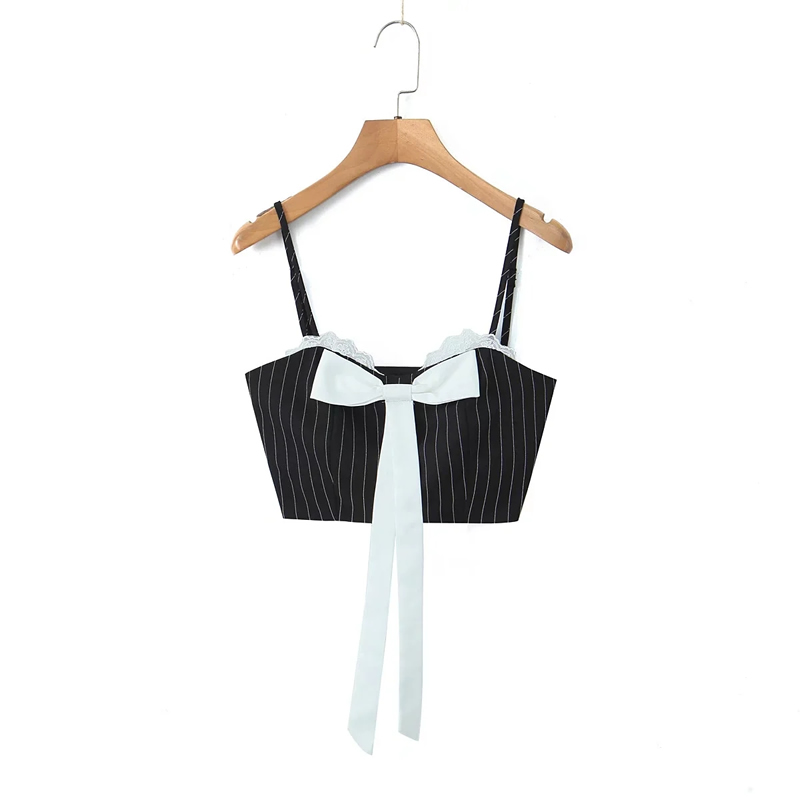 Fashion Black Cotton Striped Bow Suspender Belt,Tank Tops & Camis