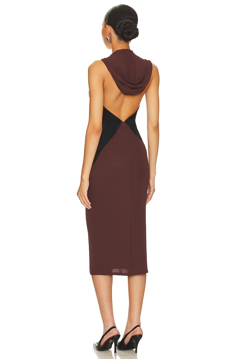 Fashion Black Contrast Color V-neck Long Skirt,Long Dress