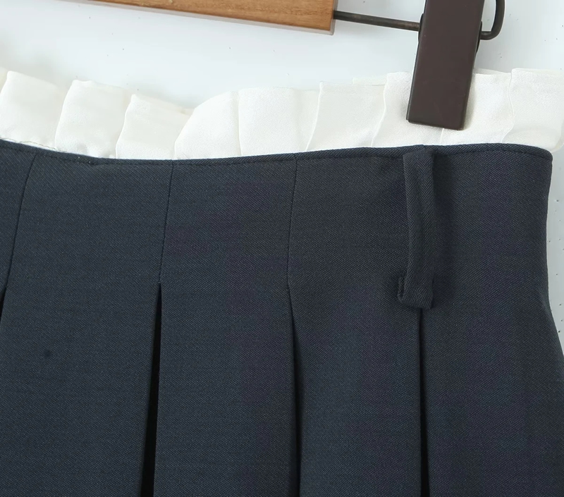 Fashion Dark Gray Polyester Patchwork Pleated Skirt,Skirts