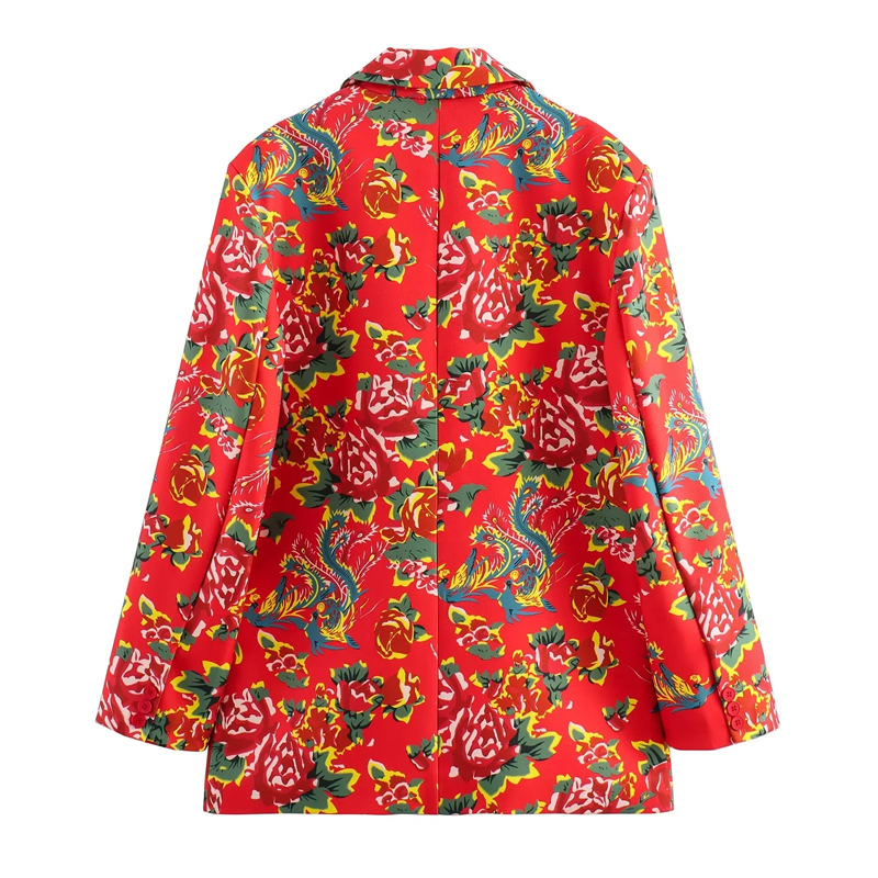 Fashion Red Polyester Printed Lapel Blazer,Suits