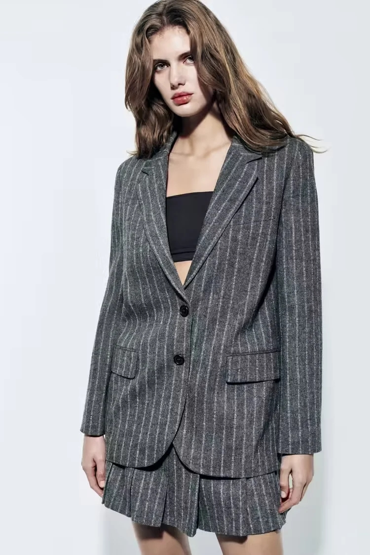 Fashion Grey Polyester Lapel Blazer,Suits