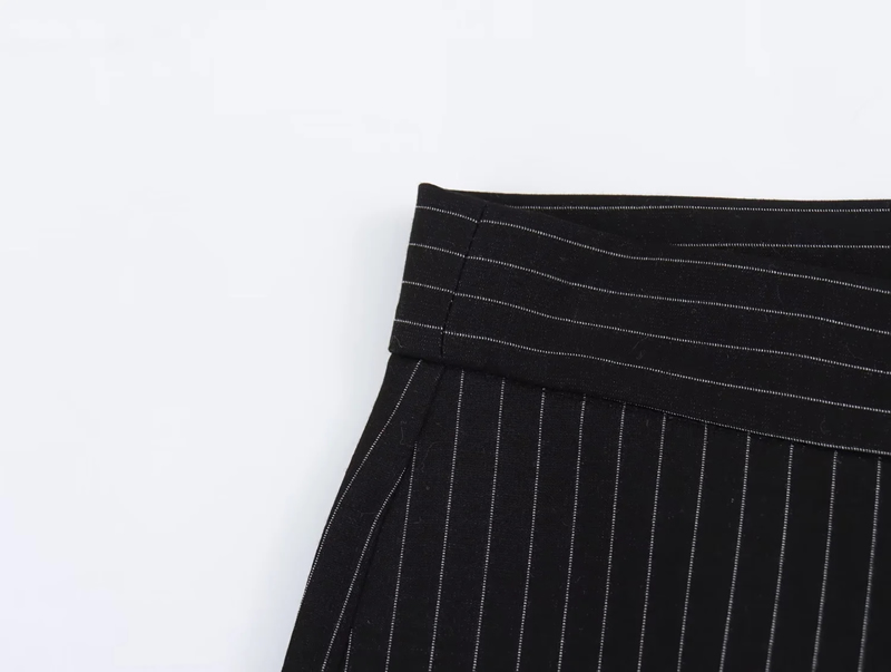 Fashion Black Polyester Striped Straight-leg Trousers,Pants