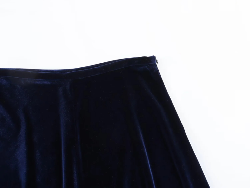 Fashion Blue Velvet Pleated Skirt,Skirts