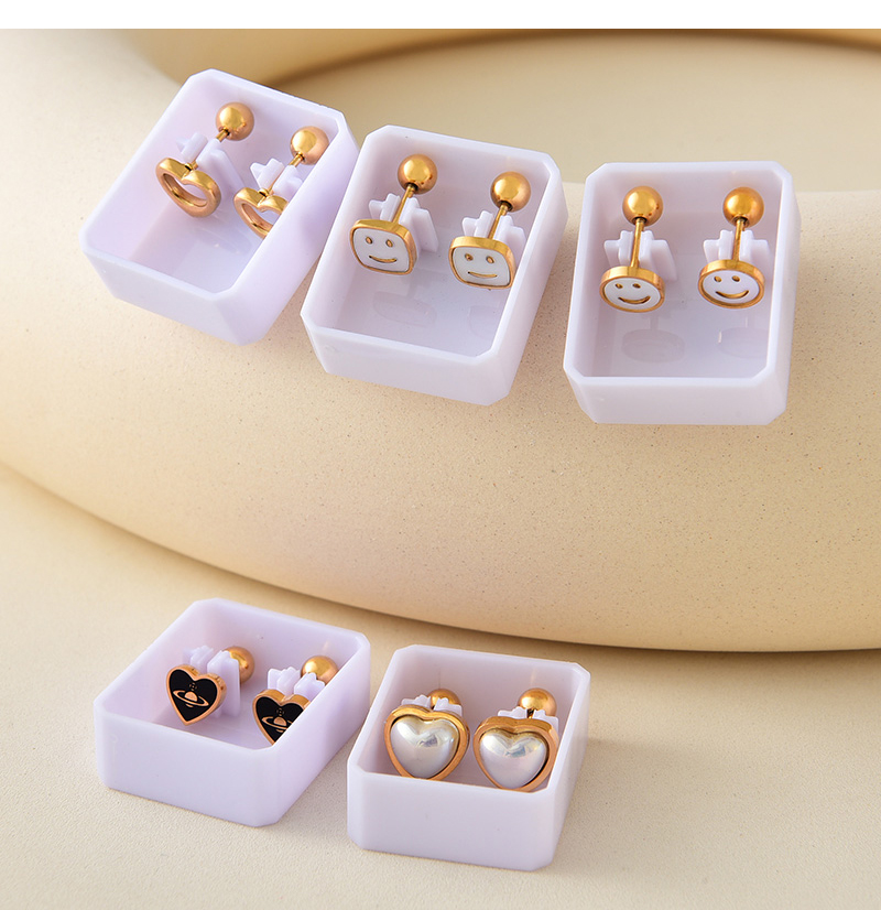 Fashion Golden 4 Titanium Steel Shell Square Smiley Face Bead Earrings,Earrings