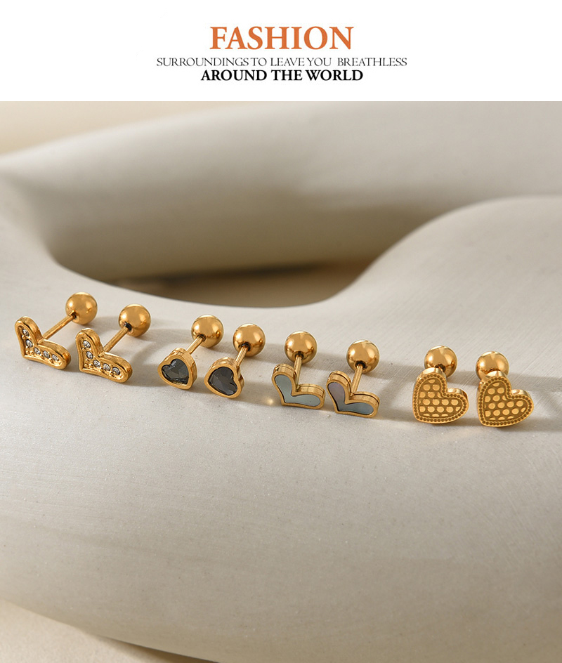 Fashion Golden 4 Titanium Steel Inlaid Zirconium Love Beads Stud Earrings,Earrings