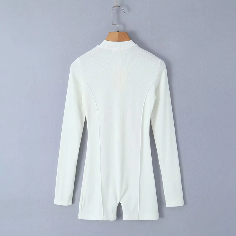 Fashion White Knitted Stand Collar Zipper Jumpsuit,T-shirts