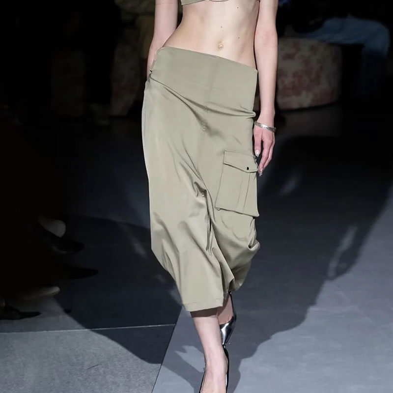 Fashion Dark Khaki Velcro 3d Pocket Skirt,Skirts