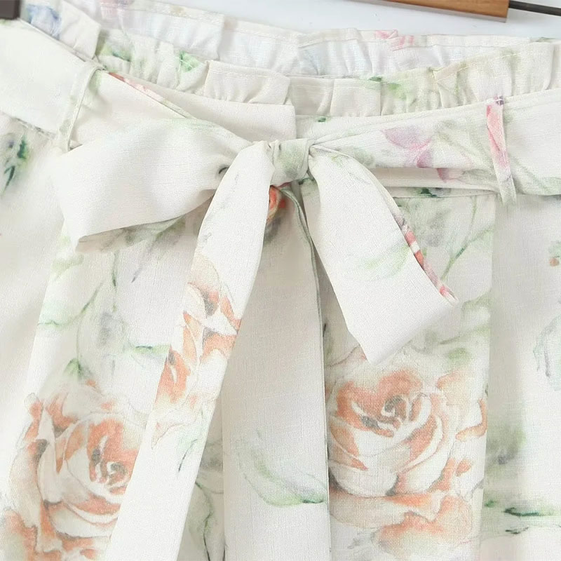 Fashion White Polyester Printed Lace-up Shorts,Shorts