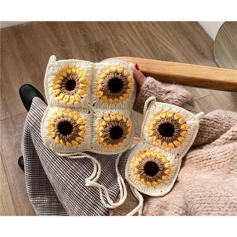 Fashion Large Material Package + Free Teaching Video Wool Crochet Sunflower Crossbody Bag Material Bag,Shoulder bags