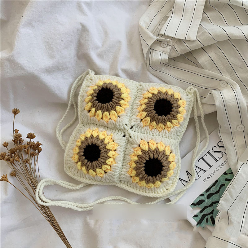 Fashion Medium Finished Product Bag Wool Crochet Sunflower Crossbody Bag,Shoulder bags
