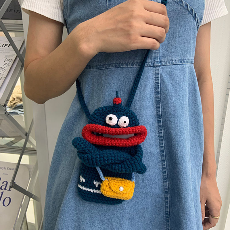 Fashion Blue Finished Product Package Wool Crochet Sausage Mouth Shoulder Bag,Shoulder bags