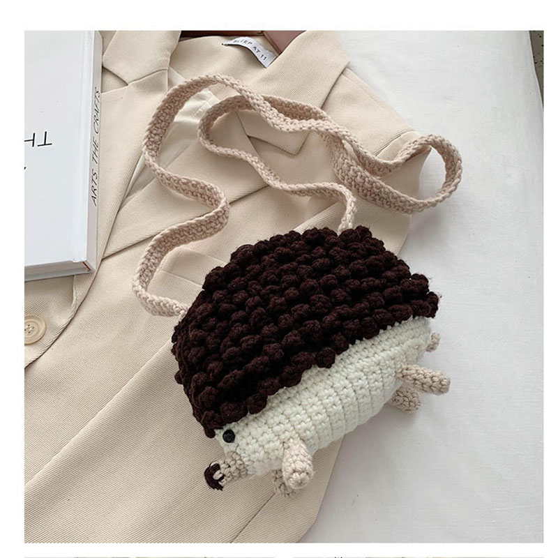 Fashion Coffee Colored Hedgehog Finished Product Bag Wool Crochet Large Capacity Crossbody Bag,Shoulder bags
