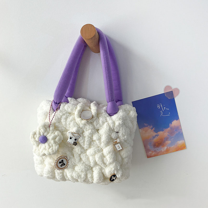 Fashion Purple Hand-held Material Bag + Pearl Chain Wool Braid Pleated Pearl Beaded Crossbody Bag Material Bag,Shoulder bags