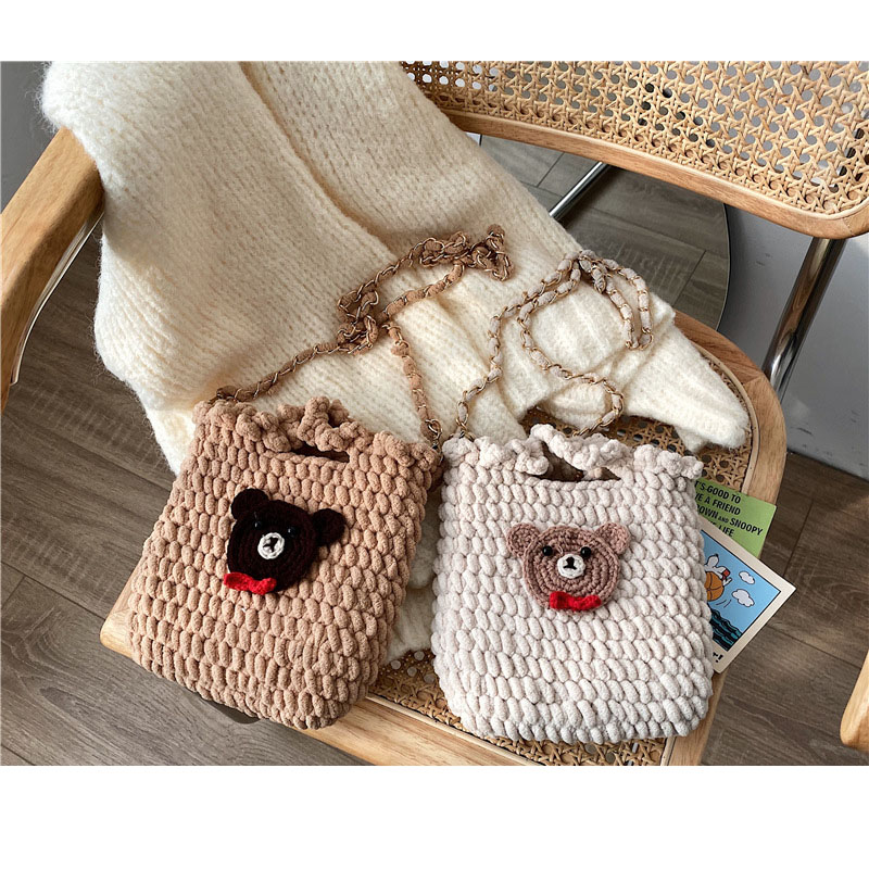 Fashion Off-white (portable) Material Package + Free Teaching Video Wool Knitting Large Capacity Handbag Material Bag,Handbags