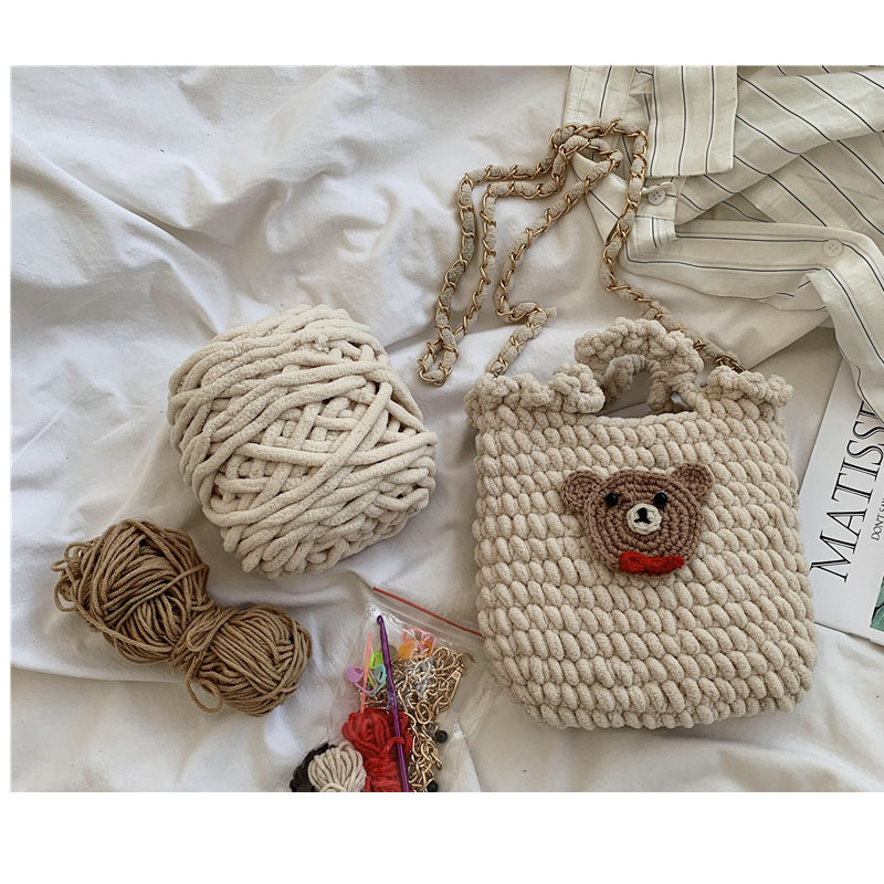 Fashion Off-white (portable) Material Package + Free Teaching Video Wool Knitting Large Capacity Handbag Material Bag,Handbags