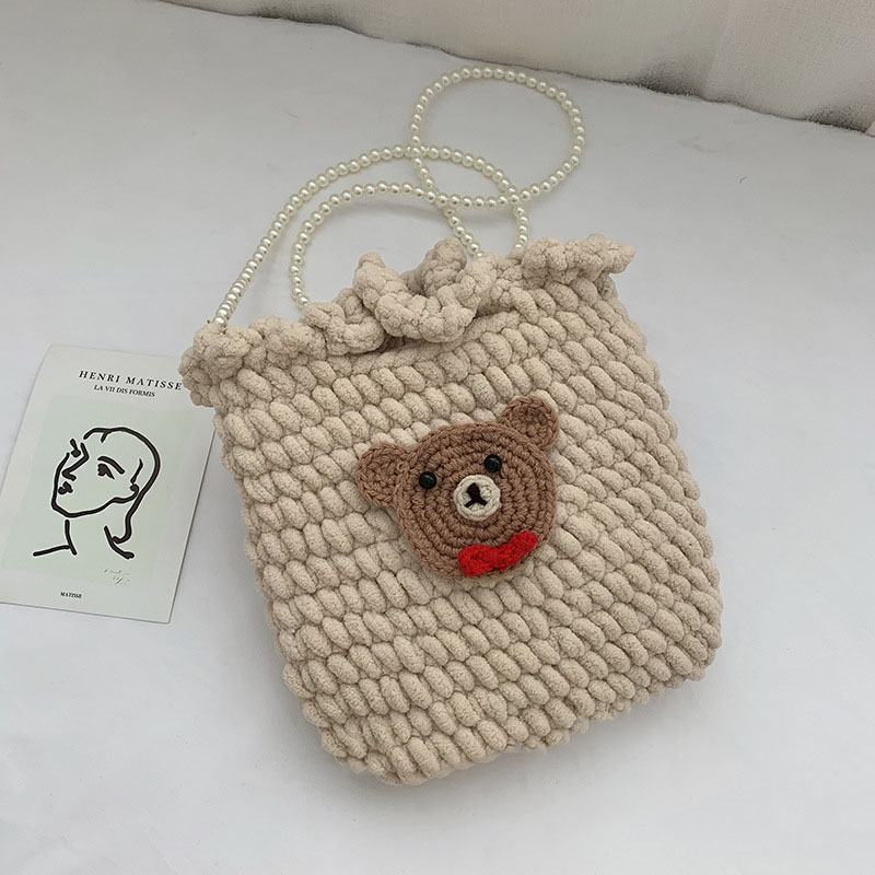 Fashion Khaki (pearl Chain) Finished Bag Wool Knitted Large Capacity Crossbody Bag,Shoulder bags