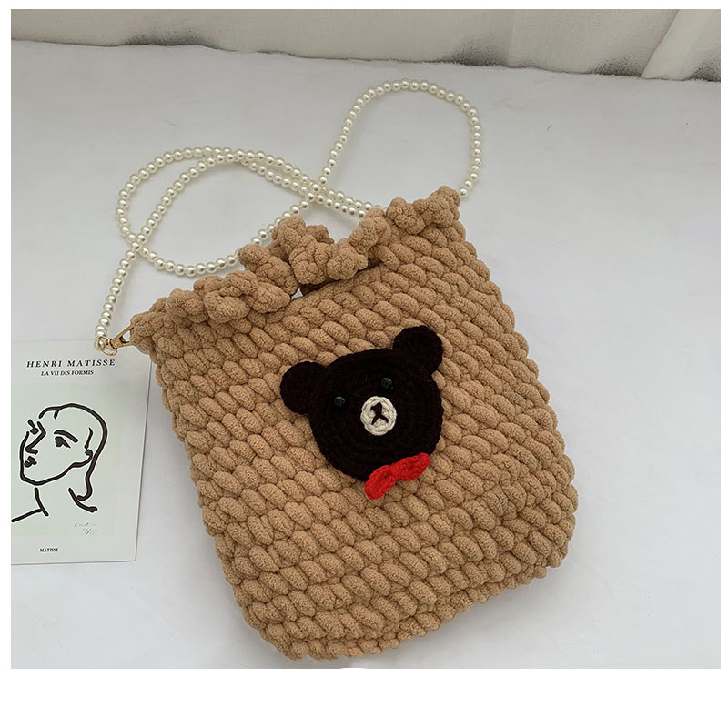 Fashion Khaki (pearl Chain) Finished Bag Wool Knitted Large Capacity Crossbody Bag,Shoulder bags