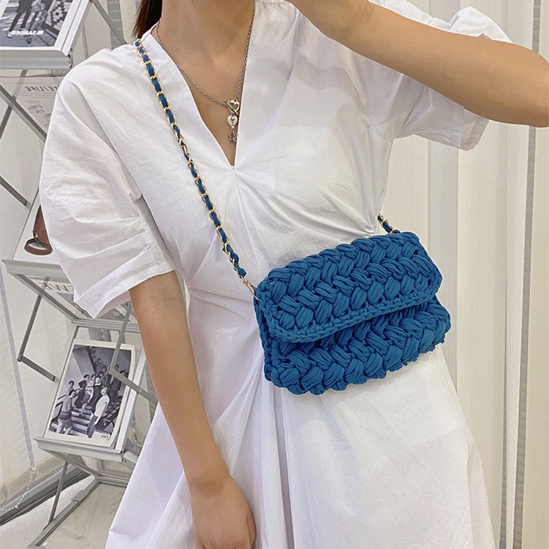 Fashion Blue Finished Product Package Textile Woven Flap Crossbody Bag,Shoulder bags