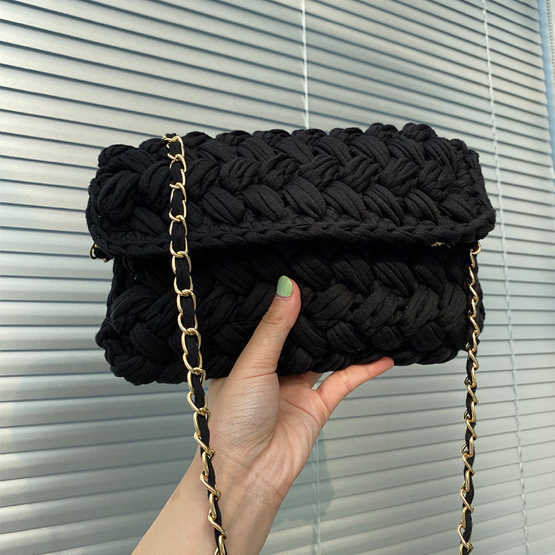 Fashion Black Finished Bag Textile Woven Flap Crossbody Bag,Shoulder bags