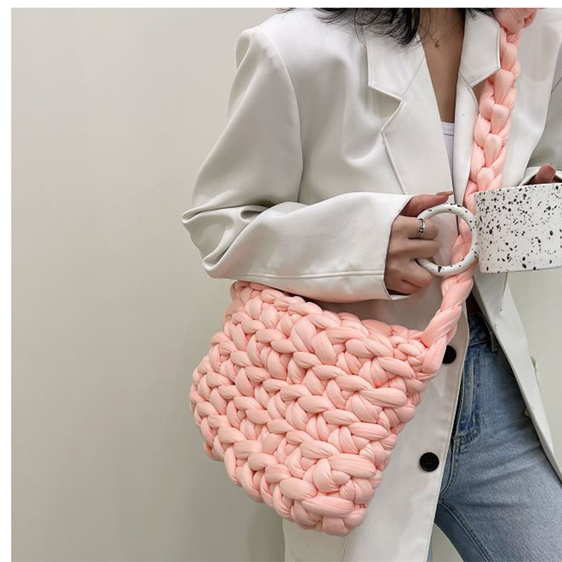 Fashion Small bag-girly pink Wool Knitted Large Capacity Shoulder Bag Material Bag,Messenger bags