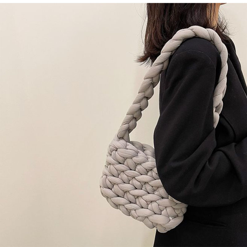 Fashion Medium bag-milk white Wool Knitted Large-capacity Crossbody Bag Material Bag,Shoulder bags