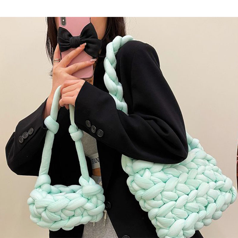 Fashion Small bag-sky blue Wool Knitted Large Capacity Shoulder Bag Material Bag,Messenger bags
