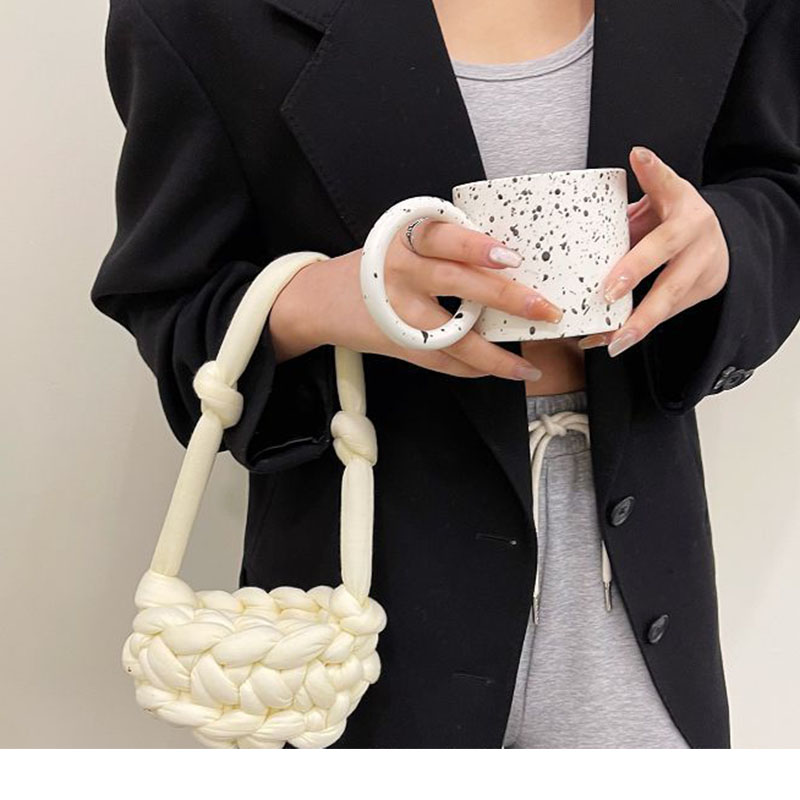 Fashion Medium Package - Pure White Wool Knitted Large-capacity Crossbody Bag Material Bag,Shoulder bags