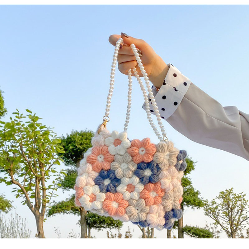 Fashion Puff Flower Sunset [material Pack + Tutorial] Wool Knitted Flower Crossbody Bag Material Bag,Shoulder bags