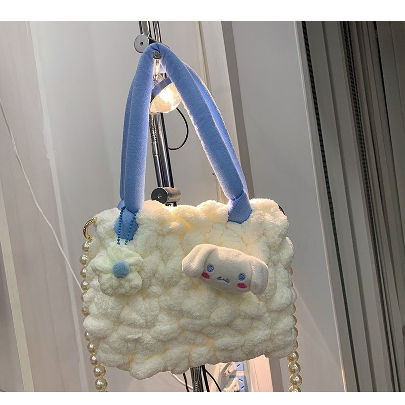 Fashion Jade Cinnamon Dog Portable Ready-made Bag Woolen Three-dimensional Cartoon Large-capacity Handbag,Handbags