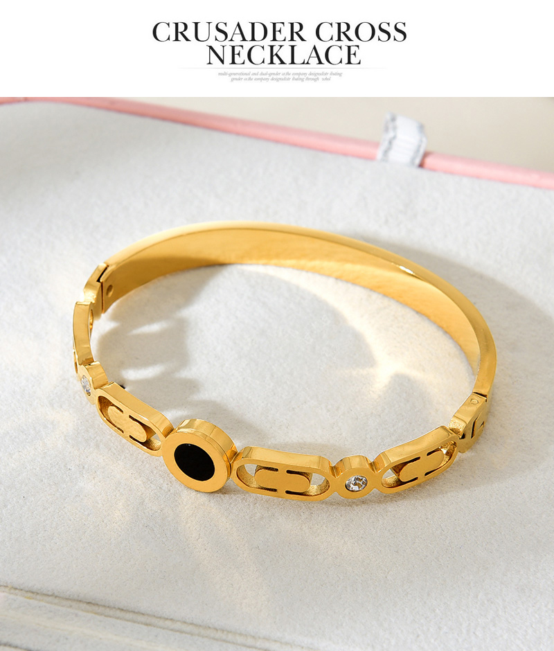 Fashion Gold Titanium Steel Inlaid With Zirconium Shell Hollow Geometric Bracelet,Bracelets
