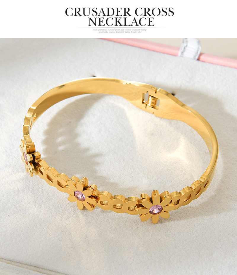 Fashion Gold Titanium Steel Inlaid Zirconium Flower Bracelet,Bracelets