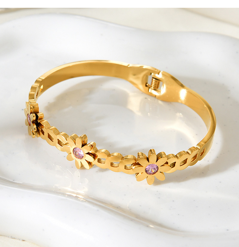 Fashion Gold Titanium Steel Inlaid Zirconium Flower Bracelet,Bracelets
