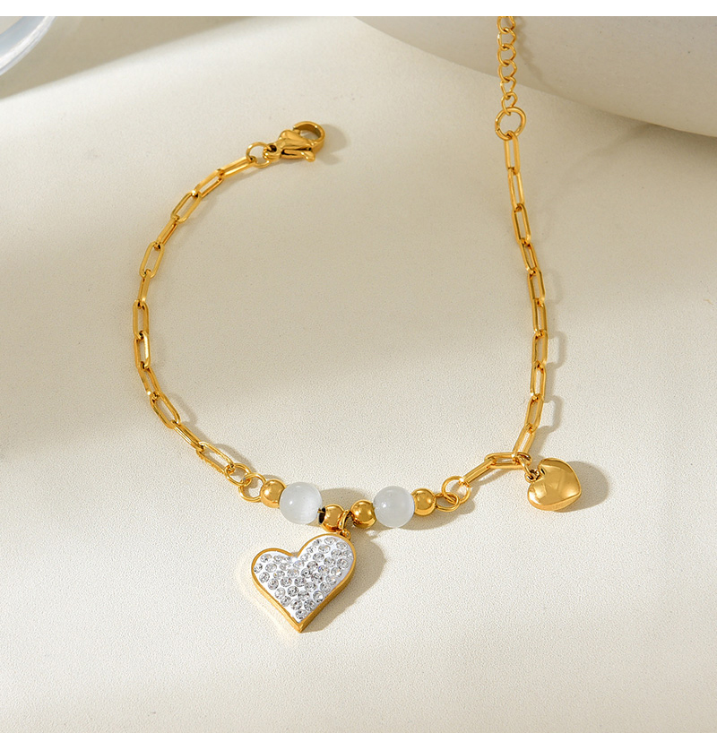 Fashion Gold Titanium Steel Inlaid With Zirconium Love Pendant Bracelet,Bracelets