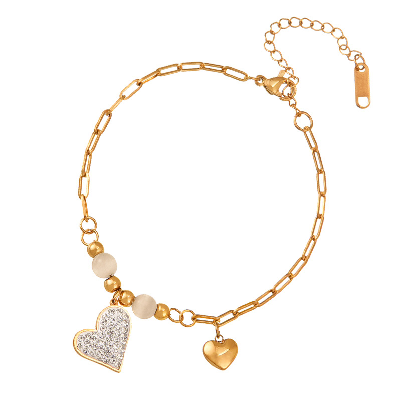 Fashion Gold Titanium Steel Inlaid With Zirconium Love Pendant Bracelet,Bracelets