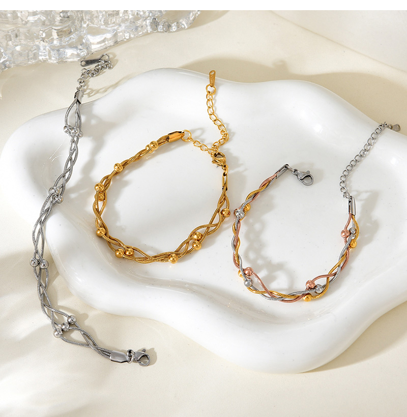 Fashion Silver Titanium Steel Multi-strand Chain Twist Bead Bracelet,Bracelets