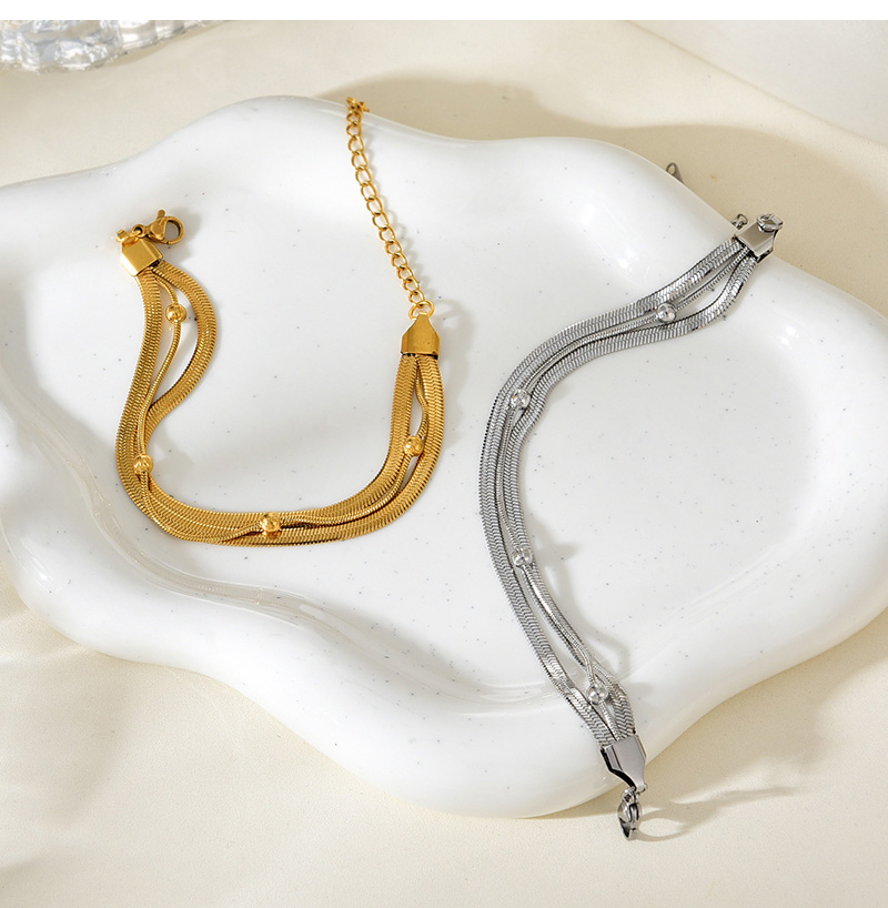 Fashion Silver Titanium Steel Multilayer Snake Bone Chain Bead Bracelet,Bracelets