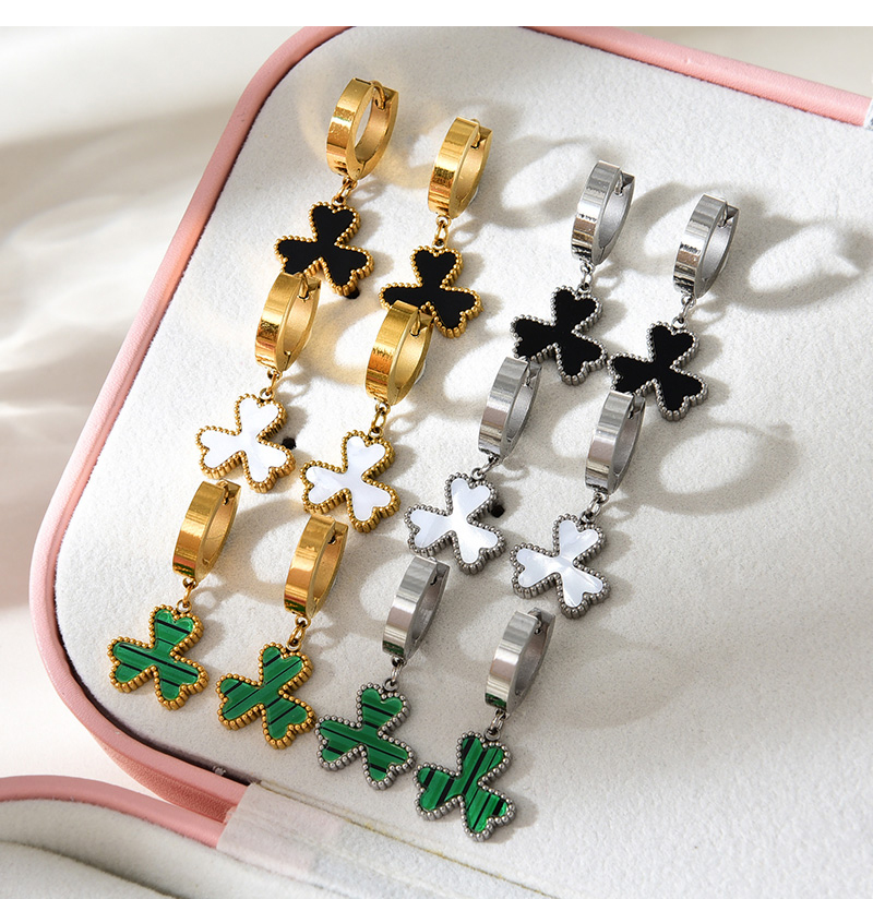Fashion Silver+green Titanium Steel Shell Flower Earrings,Earrings