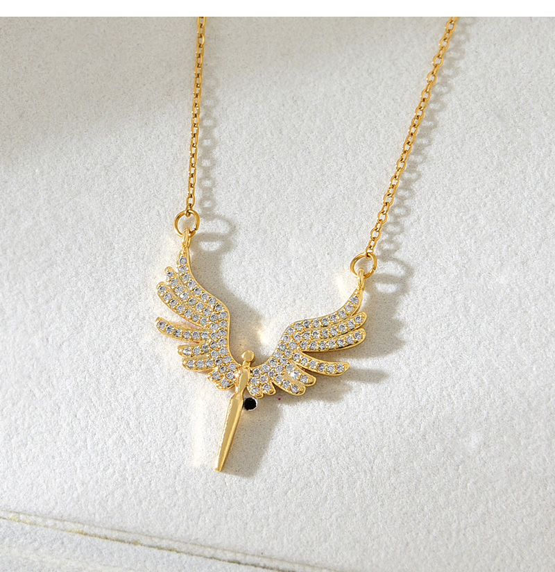 Fashion Gold Titanium Steel Inlaid Zirconium Wings Pendant Necklace,Necklaces