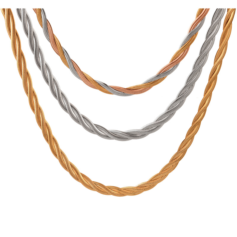 Fashion Silver Titanium Steel Multi-strand Twist Snake Bone Chain Necklace,Necklaces