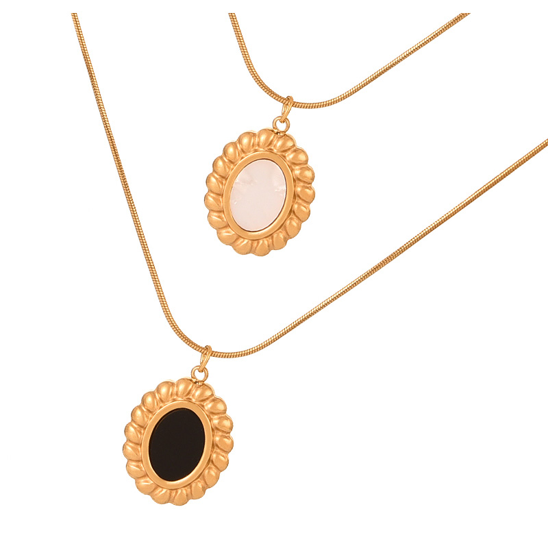 Fashion Black Titanium Steel Shell Round Pendant Necklace,Necklaces