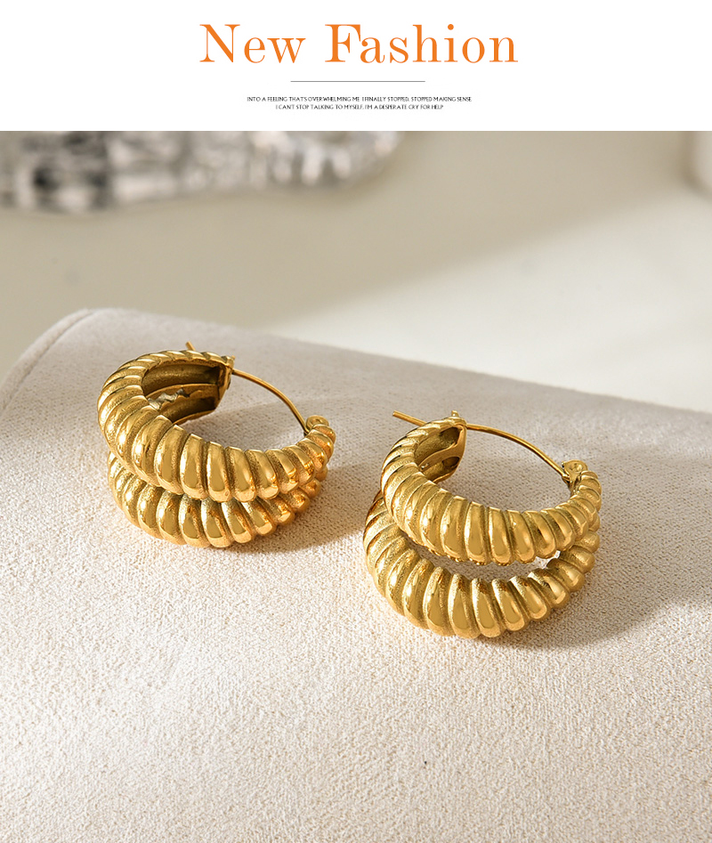 Fashion Gold Titanium Steel Spiral Earrings,Earrings