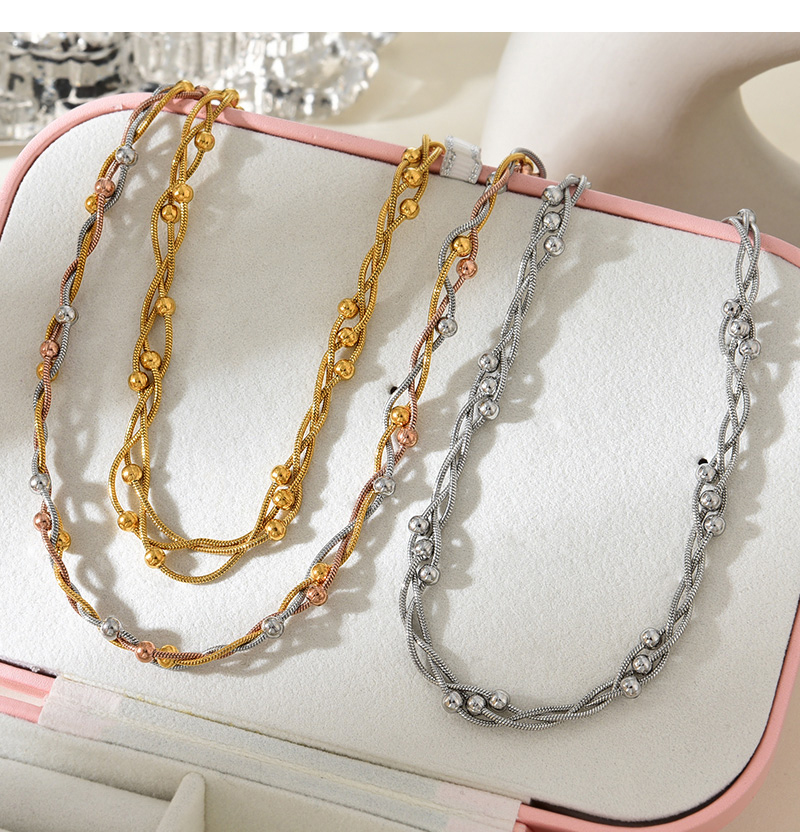 Fashion Gold Titanium Steel Multi-strand Twist Bead Necklace,Necklaces