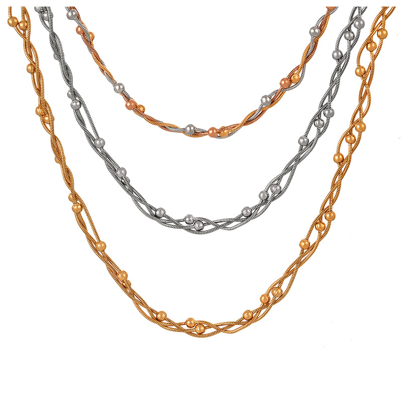 Fashion Silver Titanium Steel Multi-strand Twist Bead Necklace,Necklaces