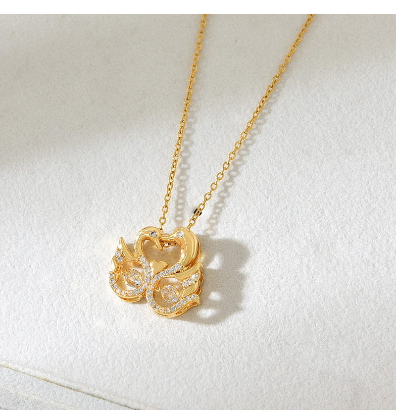 Fashion Gold Titanium Steel Zirconia Swan Pendant Necklace,Necklaces