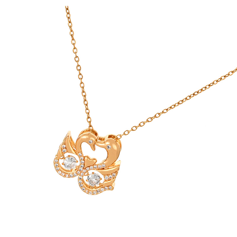 Fashion Gold Titanium Steel Zirconia Swan Pendant Necklace,Necklaces