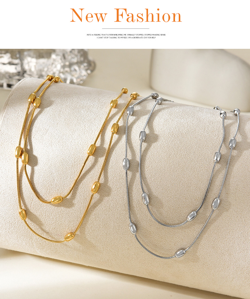 Fashion Silver Titanium Steel Multi-layered Bead Chain Necklace,Necklaces