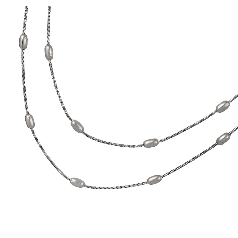 Fashion Silver Titanium Steel Multi-layered Bead Chain Necklace,Necklaces
