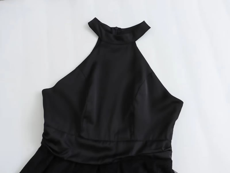 Fashion Black Lace Mesh Halter Neck Long Dress,Prom Dresses